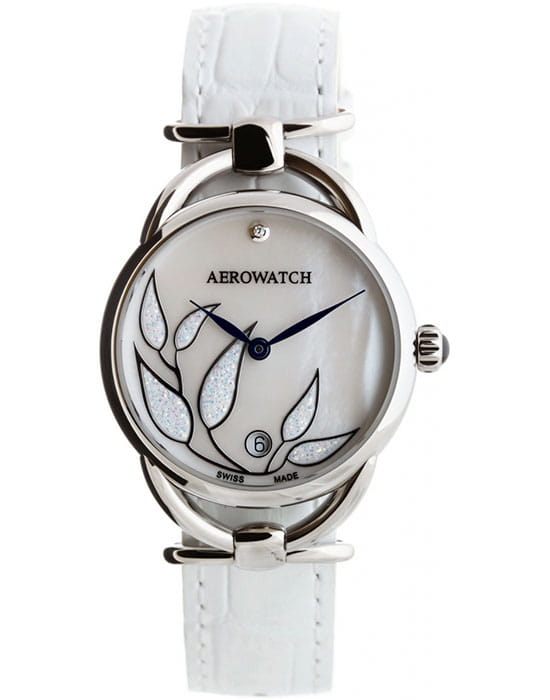 Aerowatch Aerowatch Diamonds 07977 AA02  07977 AA02 кварцевые женские часы перламутровый циферблат, браслет кожаный — вид спереди